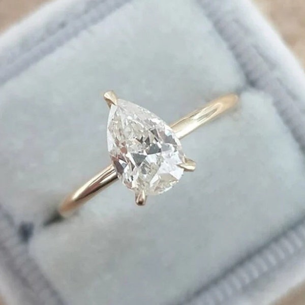 2CT Pear Shaped Lab Grown Diamond Solitaire Engagement Ring, Lab Diamond Solitaire Ring Pear Shaped Cathedral Wedding Ring 14K/18K Gold Ring