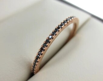 Black Diamond Eternity Band, 14K Solid Gold Full Eternity Band Ring, 1.5 MM Micro Pave Minimal Ring,Wedding Band Ring,Handmade Stacking Band