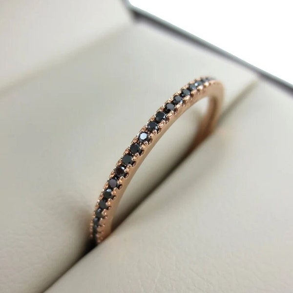 Black Diamond Eternity Band - 14K Solid Gold Full Eternity Band Ring - 1.5 MM Micro Pave Minimal Ring - Wedding Band Ring, Stacking RingBand