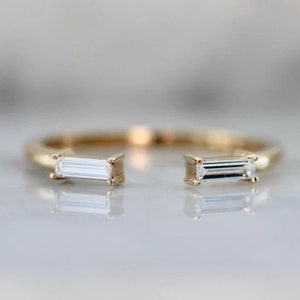 14k gold Baguette Open cut wedding ring for women Delicate engagement ring baguette moissanite Delicate gold promise ring Anniversary ring