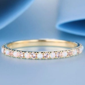 Opal Pink Morganite Wedding Ring: Sterling Silver Anniversary Band