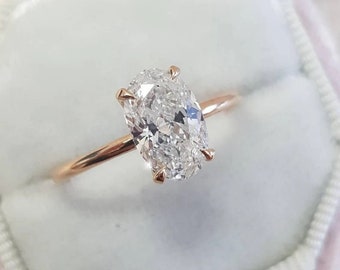 Oval Cut Simulated Diamond Ring: 14k Rose Gold, Sterling Silver