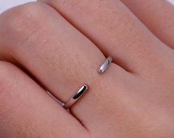 White Gold Open Gap Ring: Minimalist Sterling Silver Stackable Band