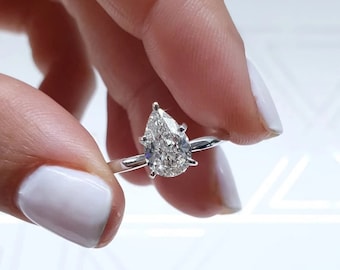 Handmade 14k White Gold Pear Cut CZ Promise Ring