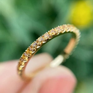 Sapphire Thin Band, Yellow Sapphire Ring, Full Eternity Band,Micro Pave Eternity Handmade Thin Band,14K Gold Thin Band,Sapphire Wedding Band