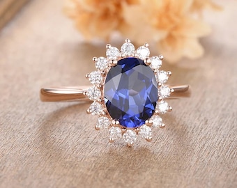 Art Deco Sapphire Oval Ring- Sterling Silver Ring- Vintage Genuine Sapphire Engagement Promise Ring-Princess Diana Ring-September Birthstone