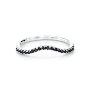 14k Gold Curved Diamond Band: Sterling Silver Stackable Ring