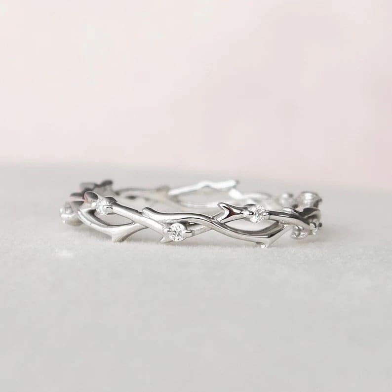 Handmade Twig wedding band Vintage Twig Ring For Woman Twiste Ring Diamond Vine ring Moissanite Floral wedding band Unique Branch band Ring