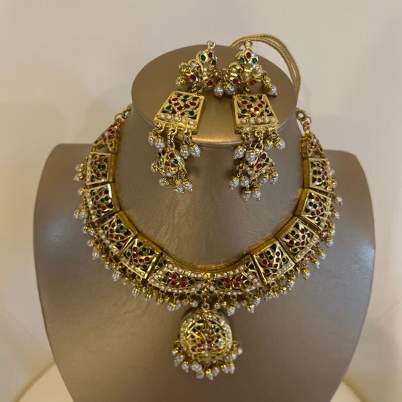 Jadau Patra Nauratan Necklace With Earrings Jewelry Panjabhi - Etsy