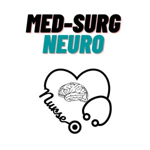 Op de afbeelding: Zwart-witte illustratie van een hersenen in een hartvorm met een stethoscoop eromheen gewikkeld. De tekst "Med-Surg Neuro" staat boven het hart.
