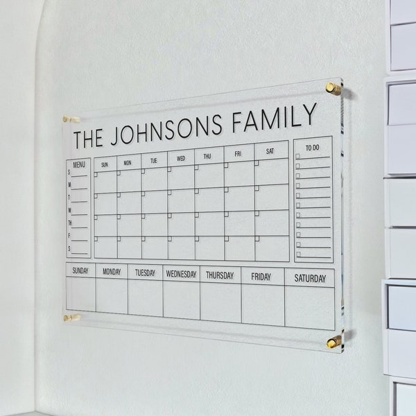 Personalized Acrylic Calendar Housewarming Gift, Family Dry Erase Board, Office Decor, Family Planner, Wall Calendar 2023, Monthly, Weekly