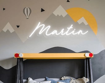 Placa de neon com nome personalizado para quarto infantil, decoração personalizada para quarto infantil, luz de neon com nome de menino, decoração de quarto de menino, placa de neon de LED, presente de aniversário para criança