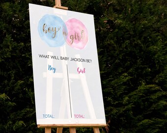 Custom Gender Reveal Sign, Boho Watercolor, Boy or Girl Party