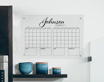 Custom Family Name Acrylic Wall Calendar, Kitchen Organizer