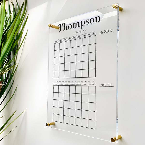 Personalized Acrylic Calendar, Planner, Organizer, To Do List, Family Wall Dry Erase Calendar, Custom Last Name Wall Planner, Housewarming