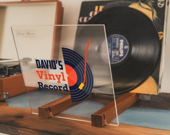 Personalized Vinyl Record Flip Rack Storage Display, Custom Walnut Wooden Acrylic Record Storage, Minimalist Record Stand,  Album Organizer