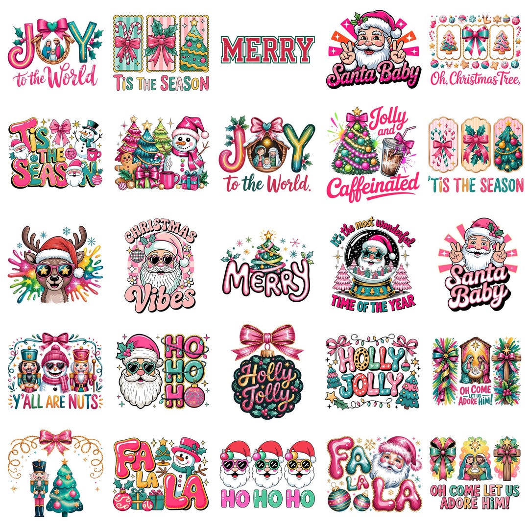 Pink Christmas PNG Clipart Bundle, Retro Santa, Holiday Graphics ...