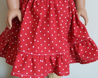 Red and white polka dot midi skirt for AG Dolls