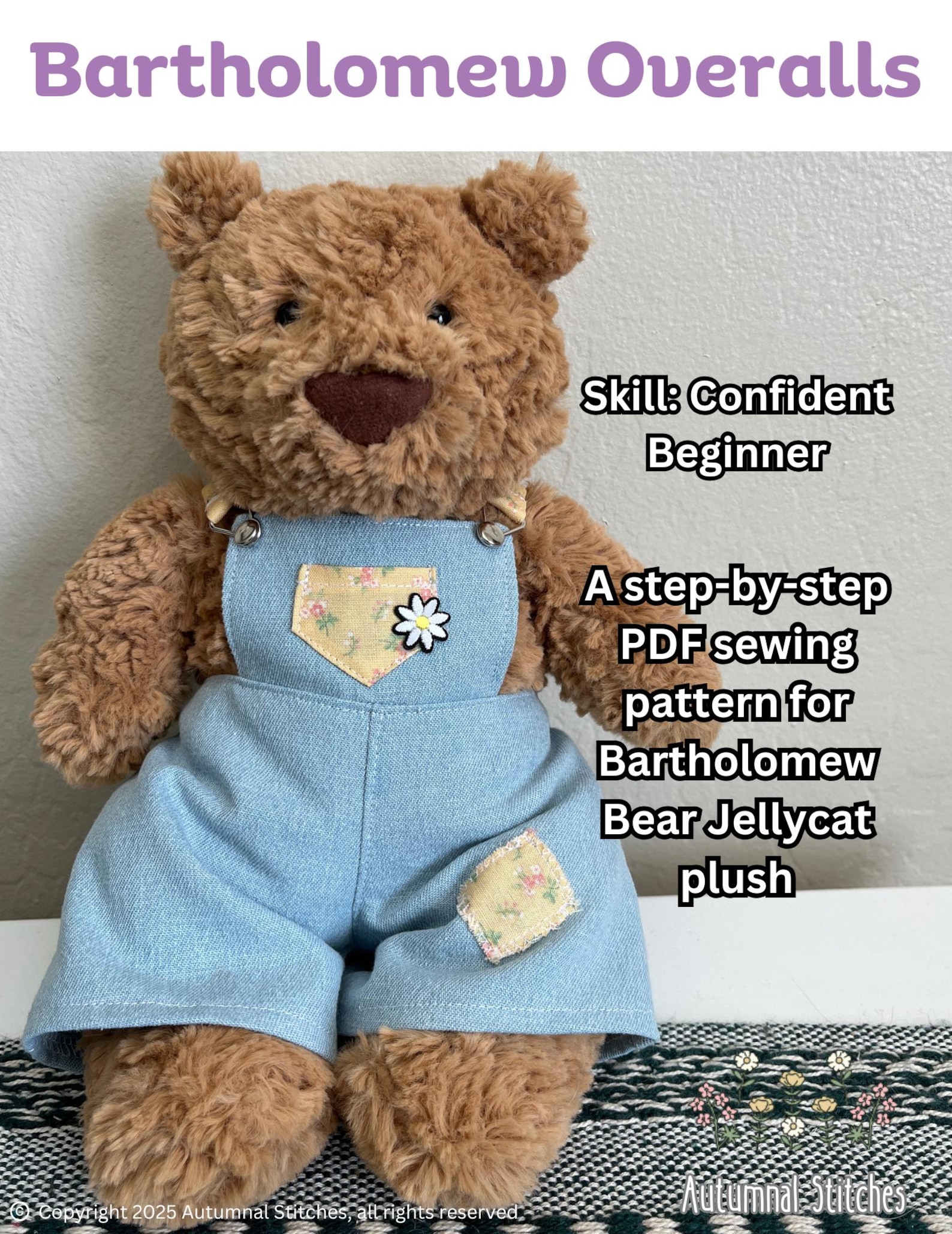 Overalls Plush Pattern Bartholomew Overalls PDF Pattern for Jellycat Medium Sized Bartholomew ...