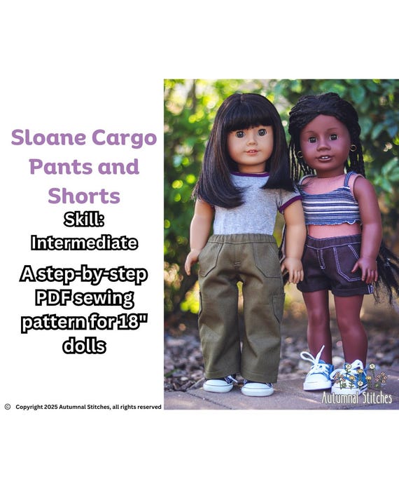 Sloane Cargo Pants and Shorts PDF Sewing Pattern for 18 in Dolls