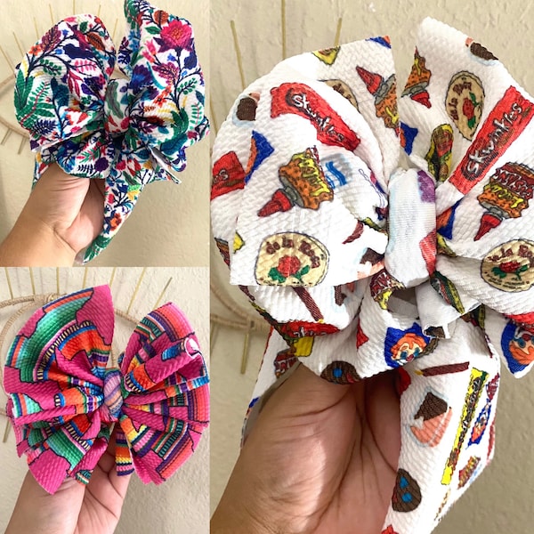 Serape Baby girl Big Bows, Fiesta floral Headwraps, Texas messy bows, Cinco de mayo shredded bow, Grito de Mexico piggies, Mexican Dulces