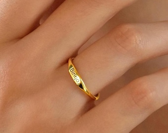 Custom Delicate Name Ring, Anniversary Name Jewelry, Stackable Name Ring, Bridesmaids Gift, Baby Name Mom Gift, Christmas Gift,Stacking Ring