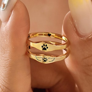 Bague patte de chien, bague empreinte de patte, bague pour chien, nom d'animal de compagnie, anneaux nominatifs empilables, cadeau commémoratif d'animal de compagnie, cadeau de la perte d'un chien, cadeau pour amoureux des animaux de compagnie, maman de chien