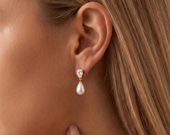 Natural Freshwater Pearl Diamond Earrings, 925 Sterling Silver Bridal Earrings, Diamond Pearl Drop Earrings,Bridal Jewelry,Mother’s Day Gift