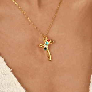 Collier croix pavé, collier croix avec pierres de naissance, collier de baptême, bijoux chrétiens, cadeau de communion, breloque religieux, cadeau de Noël pour elle
