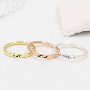Engraved Rings, Personalized Name Ring, Stacking Ring, Dainty Engraved Name Ring, Personalized Rings, Matching Rings for Couples, Mom Gift
