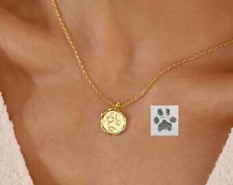 Paw Print Necklace, Your Actual Pet Paw Print Necklace, Custom Pet Necklace,Dog Necklace,Dog Paw Necklace,Pet Memorial Gift,Gift For Dog Mom