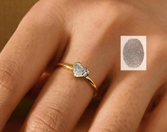 Heart Fingerprint Ring, Custom Fingerprint Ring, Keepsake Fingerprint Jewelry, Pet Nose Print Ring, Valentine Gift for Her, Memorial Gift