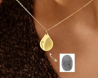 Vingerafdrukketting, druppelvormige vingerafdrukketting, echt handschriftsieraden, gepersonaliseerd cadeau, herdenkingssieraden, cadeau voor moeder