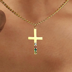 Collier croix avec pierres de naissance, collier avec pierres de naissance, pendentif croix de baptême, collier croix de famille, cadeau de confirmation, cadeau de baptême, cadeau de Noël