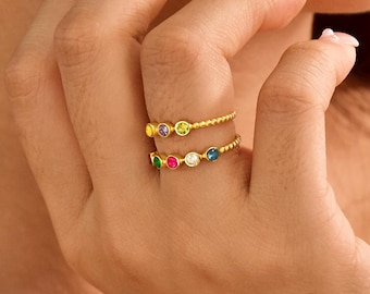 Zierlicher Geburtsstein Ring, Muttertagsgeschenk, Multistone Ring, Jubiläumsring, Familie Birthstone Ring, Brautjungfer Geschenk, Jubiläumsring