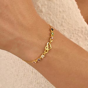 Birthstone Bracelet with Heart, Heart Bracelet, Daily Bracelet, Grandma Bracelet, Mother Bracelet, Birthday Gift, Mothers Day Gift for Her