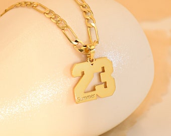 Custom Number Necklace, Engraved Sport Number Necklace with Name, Personalized Lucky Pendant, Necklace for Boys Sports Fan, Baseball Pendant