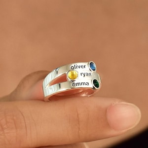Stacking Name Ring, Birthstone Ring, Name Ring, Stackable Name Ring, Birthstone Name Ring, New Mom Gift, Mother&#39;s Ring, Gift for Her