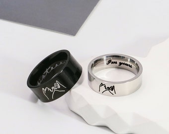 Pinky Swear Matching Rings, Pinky Promise Ring, Pinky Swear Band Black and Silver, Couple Ring, Best Friend Rings, Engraved Wedding Rings