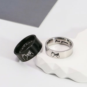 Pinky Swear Matching Rings, Pinky Promise Ring, Pinky Swear Band Black and Silver, Couple Ring, Best Friend Rings, Engraved Wedding Rings