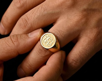 Chevalière personnalisée femme et homme, bague monogramme en or, bijoux gravés, cadeau parfait pour elle, chevalière minimaliste pour couple