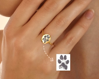 Anillo con la huella de tu mascota, anillo con la huella de tu pata personalizada, anillo para perro o gato, regalo conmemorativo para mascotas, anillo personalizado para mascotas, joyas para mascotas, regalo para amantes de las mascotas, regalo para ella