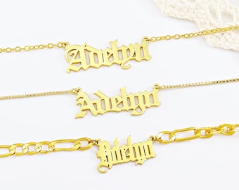 Personalized Old English Name Necklace, Gothic Style Nameplate Necklace, Custom Necklace, Gothic Font Old English Pendant, Gift for Her