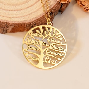 Tree of Life Necklace, Engraved Family Name Necklace, Family Tree Necklace, Tree of Life Pendant, Multiple Names Necklace, Gift for Family