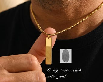Actual Fingerprint Necklace Men, Personalized Handwriting Pendant, New Dad Gift, Anniversary Keepsake, Memorial Jewelry, Father's Day Gifts
