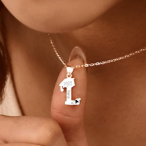 14K Solid Gold Graduation Necklace, Custom Cap Name Necklace, College Graduation Favors, Gift For Her, Class of 2025 2024, Memorial Necklace