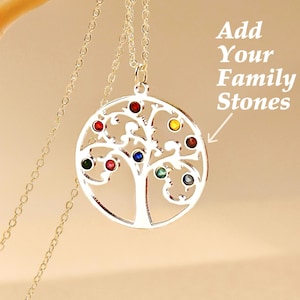 Personalized Birthstone Tree Pendant, Birthstone Family Tree Necklace, Grandmother Jewelry, Mother's Necklace, Christmas Gift, Tree of Life