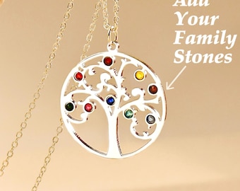 Personalized Birthstone Tree Pendant, Birthstone Family Tree Necklace, Grandmother Jewelry, Mother&#39;s Necklace, Christmas Gift, Tree of Life