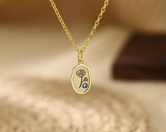 Engraved Birthstone Necklace, Birthflower Necklace, Mom Necklace, Birthday Gift, Wedding Necklace, Bridesmaid Gift, Mothers Day Gift for Her