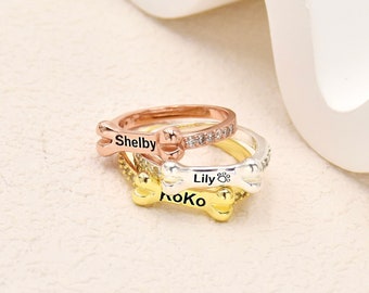 Customized Dog Name Ring, Personalized Dog Bone Ring, Engraved Pet Name Ring,Dog Memorial Ring,Dog Lover Jewelry,Dog Mom Gift,Dog Lover Ring